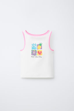 CAMISETA MANGA SISA ESTAMPADO / Rosa / Blanco