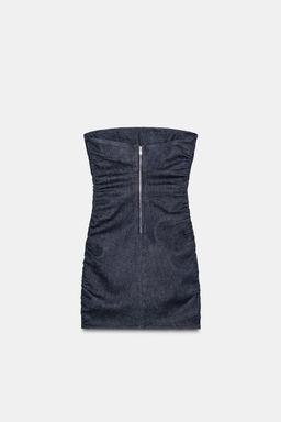 TRF DENIM BANDEAU DRESS WITH GATHERING - Zara фото 8