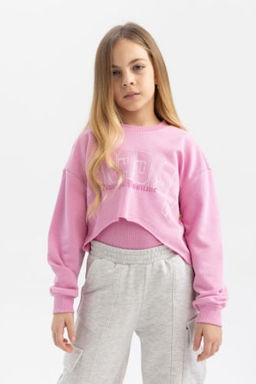 K?z Cocuk Bask?l? Crop Bisiklet Yaka Sweatshirt Ask?l? Atlet 2li Tak?m