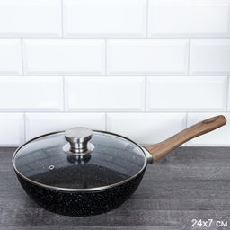 Сковорода - Сотейник 24 см антипригарное гранит /индукция/ VG-24 /уп 24/ h=7 см/0,652 Soft Touch с крышкой - ГалеонТрейд фото 2