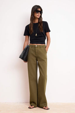 Haki DOKUMLU Yuksek Bel %100 Pamuk Wide Leg Jeans TWOSS26JE00014
