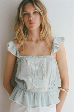 EMBROIDERED RUFFLE TOP - Zara фото 7