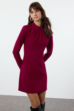 TRENDYOLMILLA Koyu Fusya A Kesim Dik Yaka Mini Dokuma Elbise TWOAW25EL00266  фото 7