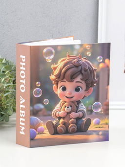 Фотоальбом на 80 фото 10х15 см "Мальчик в полосатой рубашке с мишкой" в коробке 5х19х22,8 см 10962