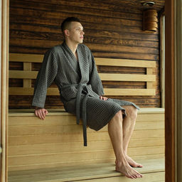 Халат вафельный мужской удлиненный «Этель» Boho, размер 46-48, светло-серый