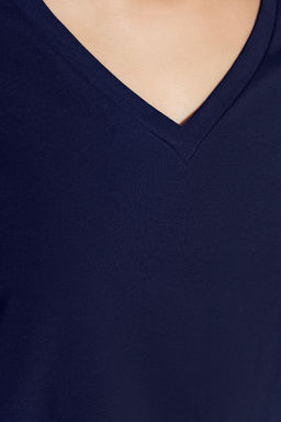 Lacivert %100 Pamuk Basic V Yaka Orme T-Shirt TWOSS23TS00001