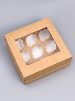 Цена за 5 шт. Коробка для капкейков с окном на 9 шт., крафт, 25×25×10 см