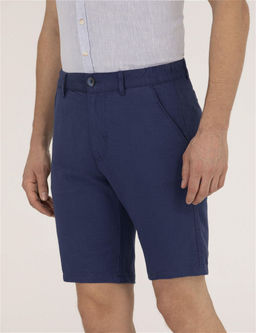 _ndigo Slim Fit Keten Kar___ml_ Bermuda _ort