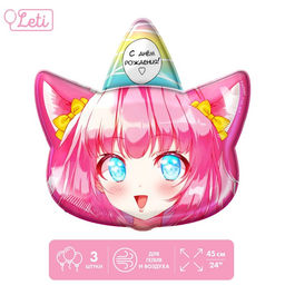 Цена за 3 шт. Воздушный шар фольгированный 24" «Девочка аниме»