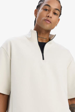 DeFactoFit Standart Fit Dik Yaka Fermuarl? Sporcu K?sa Kollu Skuba Dalg?c Kumas Tisort  фото 2