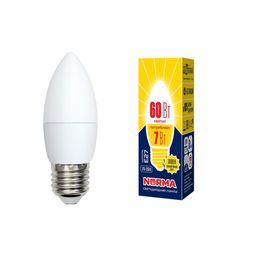 Цена за 6 шт. LED-C37-7W/WW/E27/FR/NR Лампа светодиодная. Форма "свеча", матовая. Серия Norma. Теплый белый свет (3000K). Картон. ТМ Volpe