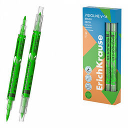 АКЦИЯ Цена за 12 шт. Двухсторонний текстмаркер ErichKrause Visioline V-16 Brush Neon, цвет чернил желтый (в коробке по 12 шт.)  фото 2