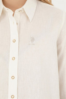 Женская рубашка с длинным рукавом цвета экрю - U.s. polo assn фото 7