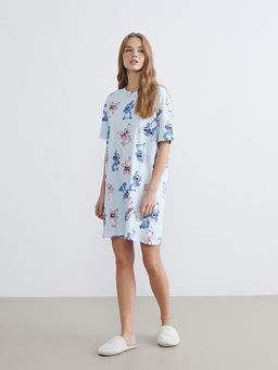 Bisiklet Yaka Stitch Bask?l? Kad?n Gecelik