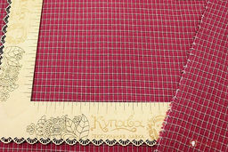 Пестрядь Средняя двухцветная клетка на бордово-малиновом, ш.1.45м, хлопок-95%, п/э-5%, 130гр/м.кв - Купава фото 4
