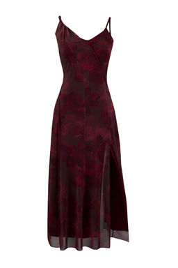 Limited Edition Cok Renkli Sifon Soyut Cicek Desenli Midi Elbise TPRSS26EL00036