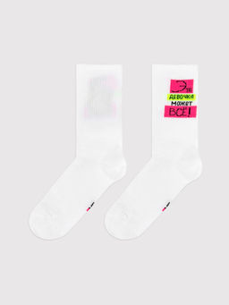 Цена за 5 пар! Высокие носки женские в белом цвете с надписью белый 217K-2288
