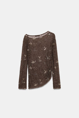 DRAPED TULLE TOP WITH BEADED EMBROIDERY - Zara фото 6