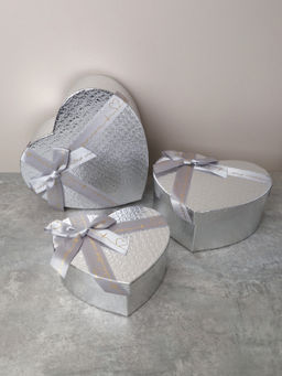 Коробка подарочная Сердце 3 штуки 22х20х9 см / 3405-03 /уп 36/серебро - ГалеонТрейд фото 2