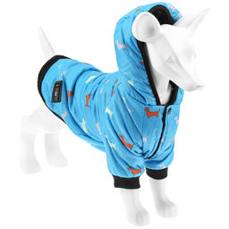 Пэт тойс (Pet toys) Одежда для собаки Куртка с капюшоном, с метал. кольцом, с принтом, на кнопках, р-р L, длина спинки 27см/обхват груди 38см/обхват шеи 32см, цвет-голубой, плащевка/синтепон/флис (100% полиэстер) (Китай)