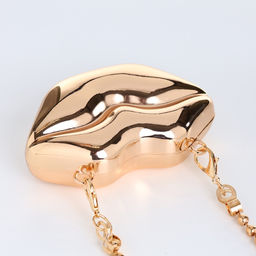 Сумка мини-клатч на магните, в форме губ, жёсткий корпус, на длинной цепочке, золотистая