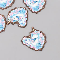 Цена за 10 шт. Декор для творчества дерево Семья единорогов, 4?4.2?0.3 см