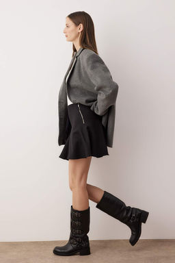 Siyah Fermuarl? Etegi Volanl? Dokuma Mini Etek TWOAW26ET00101 - Trendyolmilla фото 3