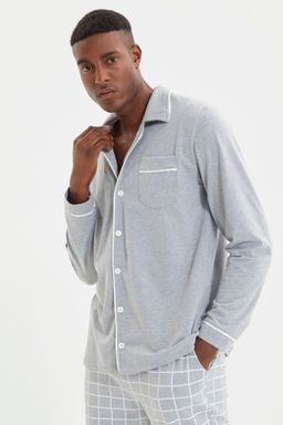 TRENDYOL MAN Lacivert Erkek Regular Fit Ust Biye Detayl? Orme %100 Pamuk Pijama Tak?m? TMNAW22PT1073 - Trendyolmilla фото 4
