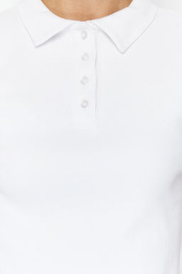 Trendyolmilla Siyah Polo Yaka Dugmeli K?sa Kol Esnek Fitilli Orme Bluz TWOSS24BZ00111  фото 4