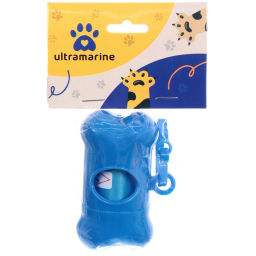 Цена за 6 шт. Контейнер с пакетами для уборки за собакой с карабином,цвет голубой Ultramarine