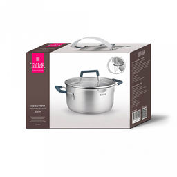 Кастрюля из нержавеющей стали "Ковентри" 3,3л, s0,6мм, дно s2,8мм, стеклянная жаропрочная крышка, обод крышки с перфорацией, ручки с силиконовыми вставками, цветная коробка, "TalleR" (Китай)