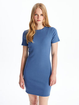 Bisiklet Yaka D?z K?sa Kollu Elbise