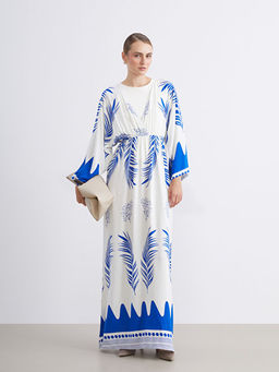 Kruvaze Yaka Desenli Elbise