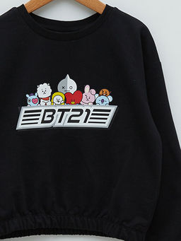 Bisiklet Yaka BT21 Bask?l? Uzun Kollu K?z ?ocuk Sweatshirt - Waikiki фото 3