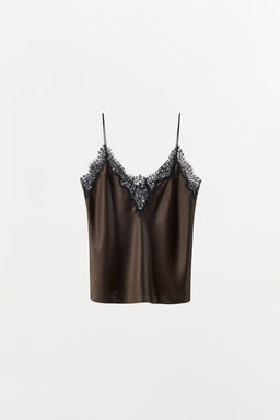 SATIN TOP WITH CONTRAST LACE