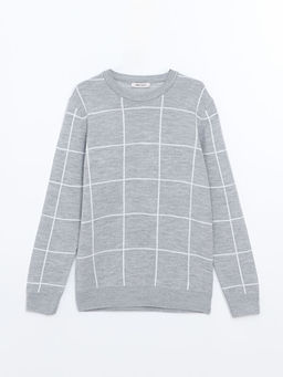 Bisiklet Yaka Uzun Kollu Ekose Erkek Triko Kazak