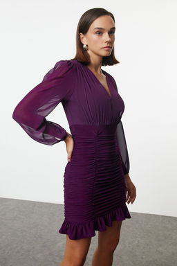 TRENDYOLMILLA Murdum Duz Buzgu / Drape Mini Dokuma Elbise TWOAW23EL01044  фото 7