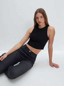 Bisiklet Yaka Dokulu Kad?n Crop