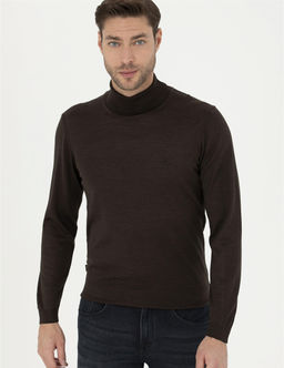 Kahverengi Slim Fit Bal_k__ Yaka Y_n Kar___ml_ Basic Triko Kazak - Pierre cardin фото 3