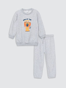 Bask?l? Erkek Bebek Sweatshirt ve E?ofman Alt 2li Tak?m