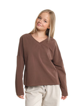 Свитшот для девочки однотонный 22-7699 шоколад - Mini maxi фото 2