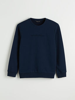 Bisiklet Yaka Bask?l? Erkek Sweatshirt