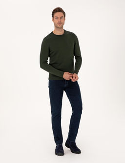 Koyu Haki Slim Fit Bisiklet Yaka Basic Triko Kazak - Pierre cardin фото 4