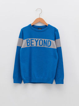 Bisiklet Yaka Desenli Uzun Kollu Erkek ?ocuk Triko Kazak