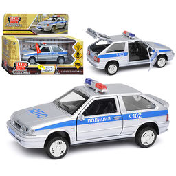 Машина металл ВАЗ-2113 Полиция 12 см, (двери, серебристый,свет-звук) в коробке