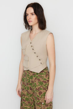 Trendyolmilla X Sagaza Studio Bej Cep Detayl? Yelek TCLSS23YE00001  фото 4