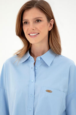 Женская голубая рубашка с длинным рукавом Неожиданная скидка в корзине - U.s. polo assn фото 2