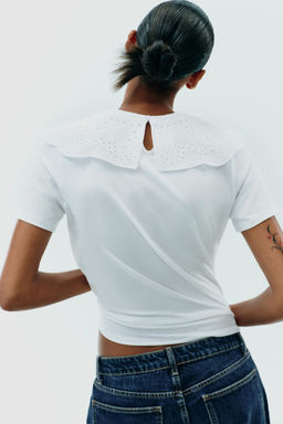 EMBROIDERED PETER PAN COLLAR T-SHIRT - Zara фото 4