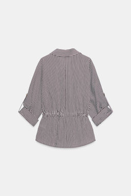 CAMISA SAFARI RAYAS / marron/blanco