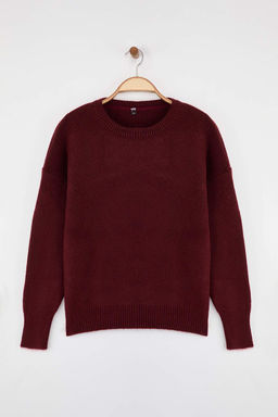 Wardrobe Essentials Bordo Yunlu Premium Iplik Basic Genis Kal?p Triko Kazak | TWOAW26KZ00065